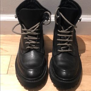 Zara black leather combat boots size 36